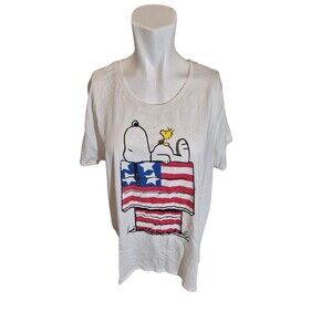 Peanuts Snoopy Stars Stripes T Shirt Unisex Graphic Tee Sz XL